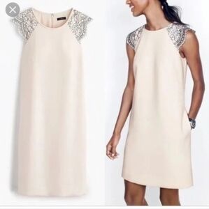 J.crew Crepe Aline Lace cap Sleeve Dress